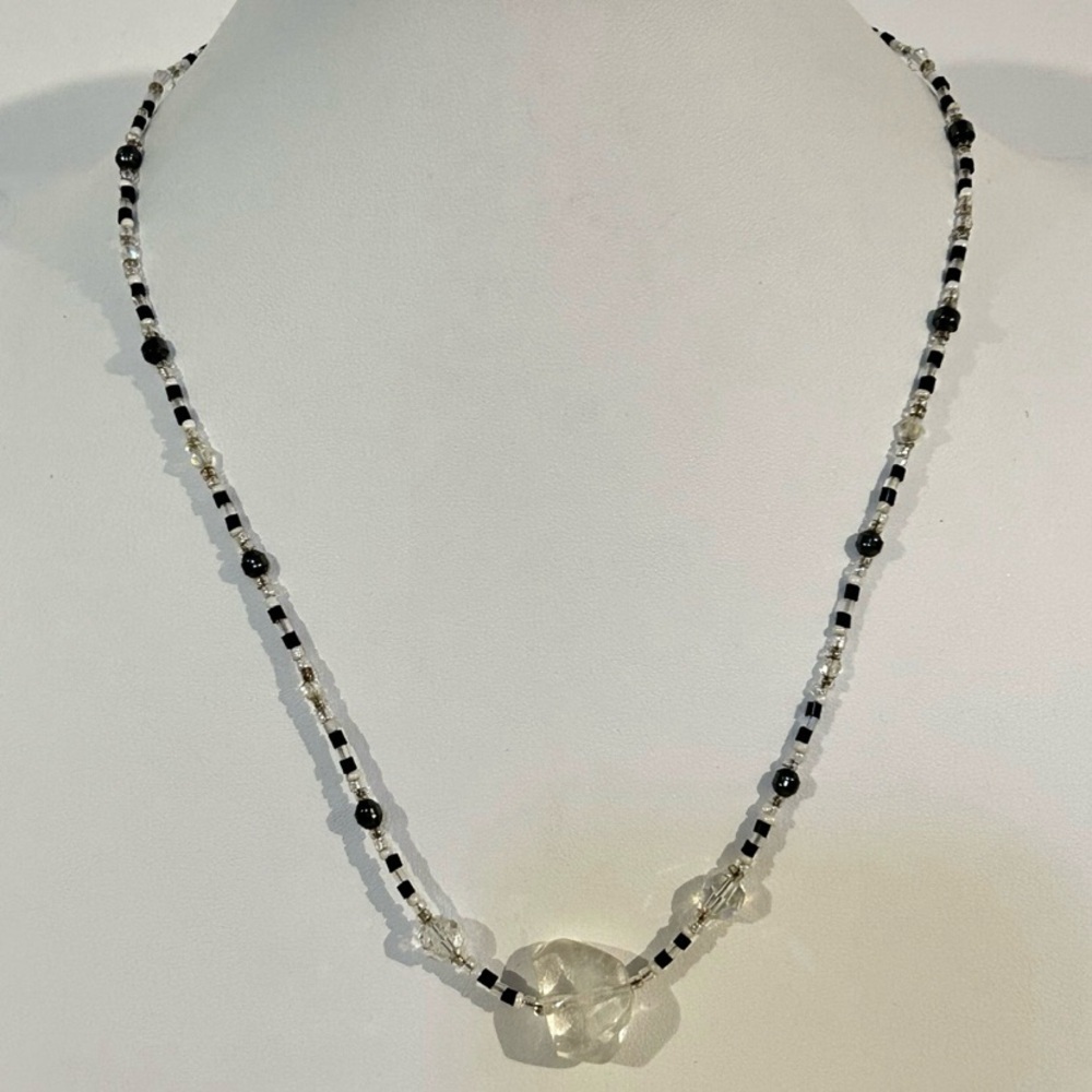 Vintage Sterling Silver crystal beaded Necklace‎ 19"